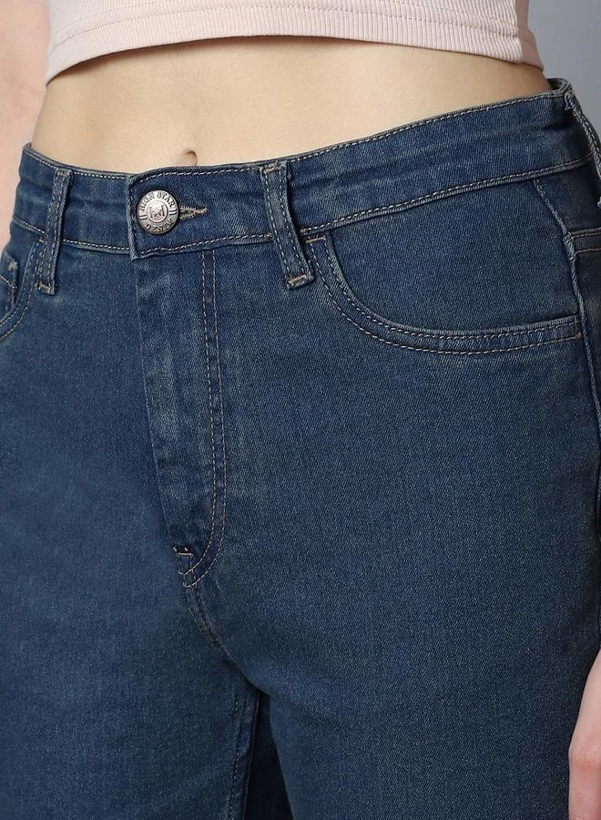 هاي ستار High Rise Dark Wash Bootcut Jeans with Pockets by Styli