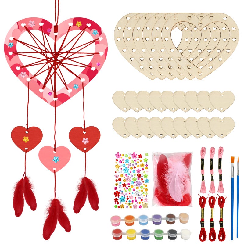 Fennoral 6 Pack Heart Dream Catcher Craft Kit for Kids Paint You Own Love Heart Dream Catcher DIY Coloring Mothers Day Wooden Art and Craft for Art Activity Project Valentines Day Decoration - Image 3