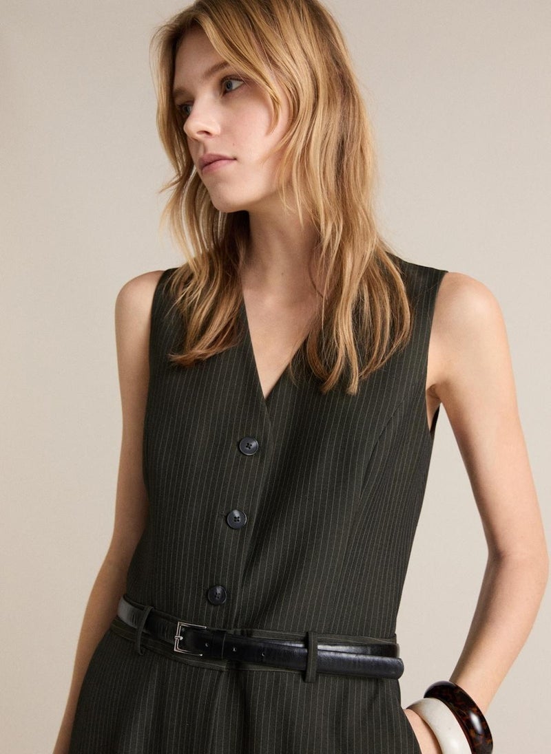 MANGO - Pinstripe Belt Jumpsuit - Image 1