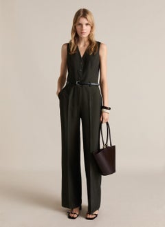 MANGO Pinstripe Belt Jumpsuit  - Image 1