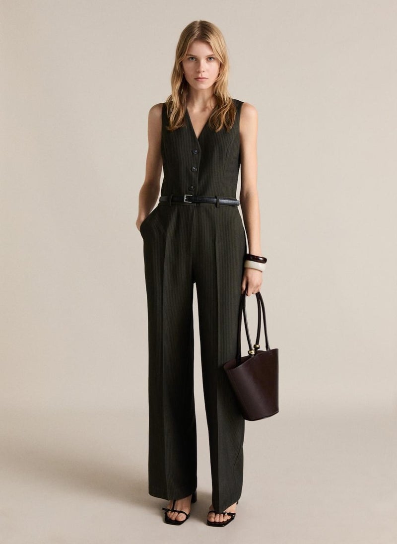 MANGO - Pinstripe Belt Jumpsuit - Image 1