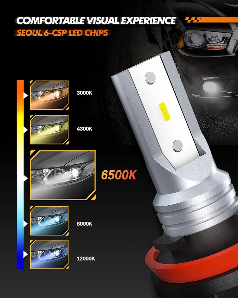 SEALIGHT مصباح ضباب LED SEALIGHT H11 H16، حجم مصغر حقيقي 1:1، 6500K أبيض بارد 6000LM مصابيح ضباب H8/H16 LED للسيارات والشاحنات وSUV، سطوع 400% مع اختراق قوي، تركيب سهل خلال 3 دقائق، عبوة من 2 - Image 4