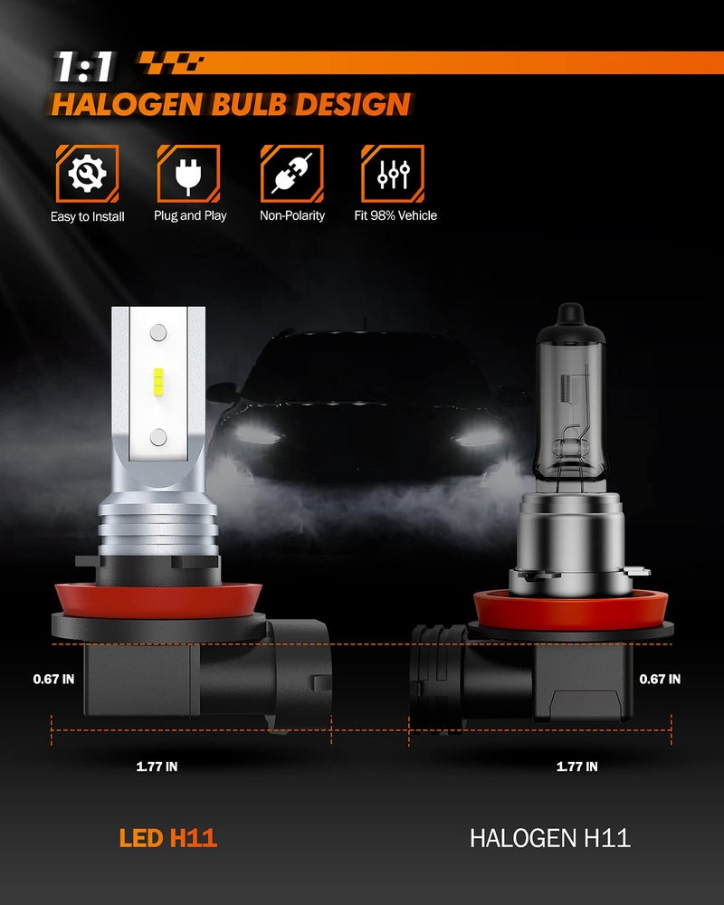 SEALIGHT مصباح ضباب LED SEALIGHT H11 H16، حجم مصغر حقيقي 1:1، 6500K أبيض بارد 6000LM مصابيح ضباب H8/H16 LED للسيارات والشاحنات وSUV، سطوع 400% مع اختراق قوي، تركيب سهل خلال 3 دقائق، عبوة من 2 - Image 3