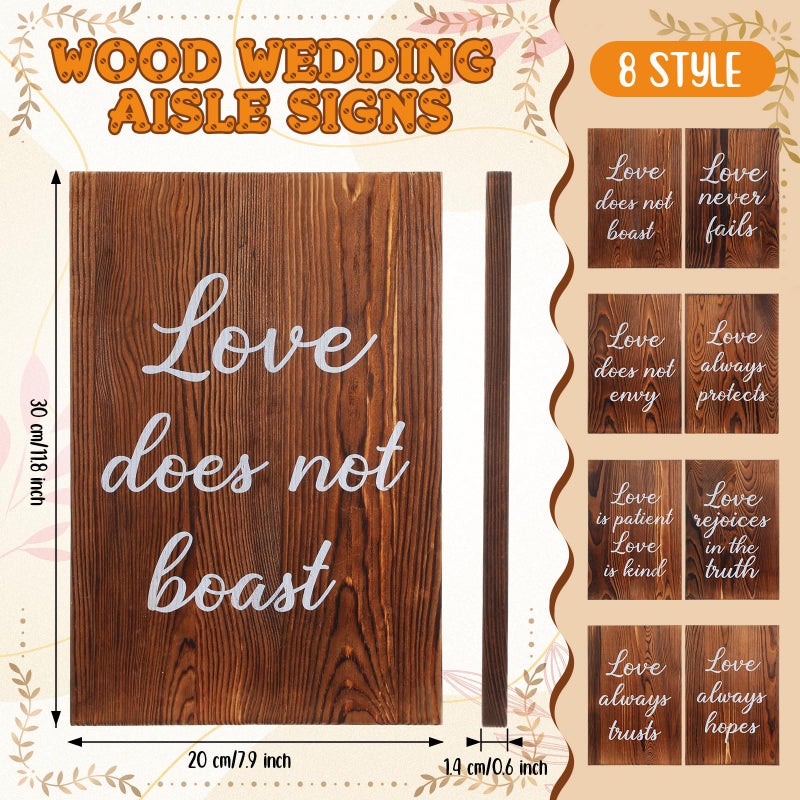 GlikCeil 8 Pcs Wedding Aisle Signs 11.8 x 7.9 Inch 1 Corinthians 13 Wooden Wedding Signs Love Is Patient Kind Rustic Wood Signage Bible Verses Wall Decor Gift(Charcoal Backing) - Image 2