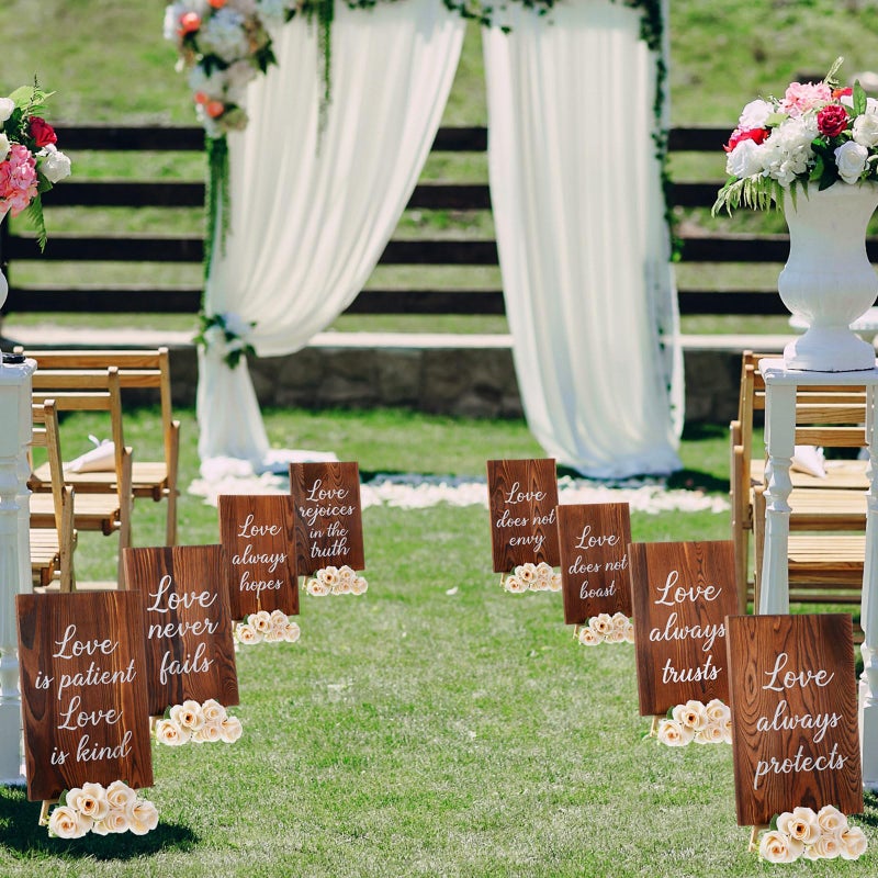 GlikCeil 8 Pcs Wedding Aisle Signs 11.8 x 7.9 Inch 1 Corinthians 13 Wooden Wedding Signs Love Is Patient Kind Rustic Wood Signage Bible Verses Wall Decor Gift(Charcoal Backing) - Image 1