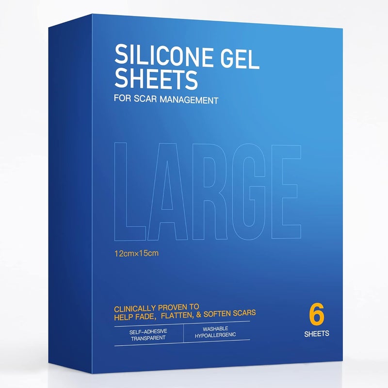 Nubical 6 Pack Large Sizes Silicone Gel Sheets 6 x 5  Medical Sterile Packaging Silicone Scar Sheets  For Irregular Scar Removal - Image 1