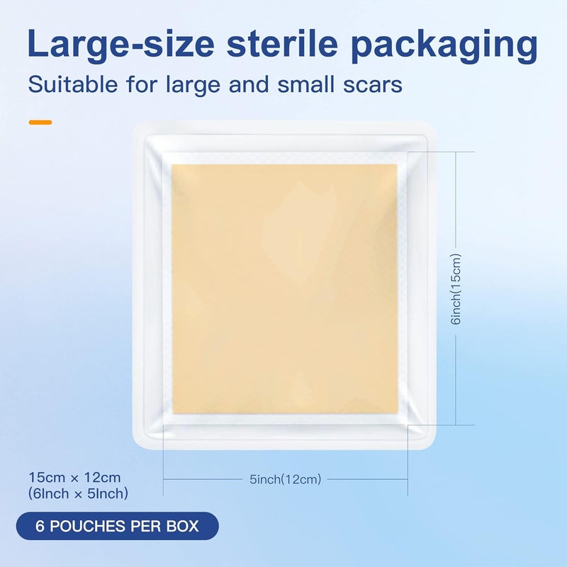 Nubical 6 Pack Large Sizes Silicone Gel Sheets 6 x 5  Medical Sterile Packaging Silicone Scar Sheets  For Irregular Scar Removal - Image 2