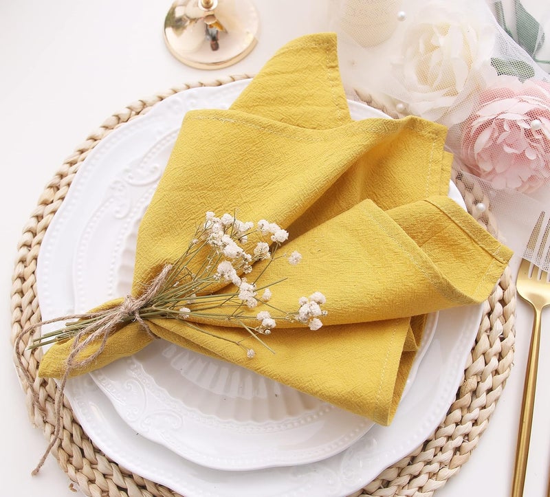 JINVASE Dinner Cloth Napkins Bulk100 Soft Cotton Linen NapkinsWashable Fall Napkins with Hemmed Edges for Wedding Decorations Christmas1616 Set of 12 Mustard Yellow - Image 1