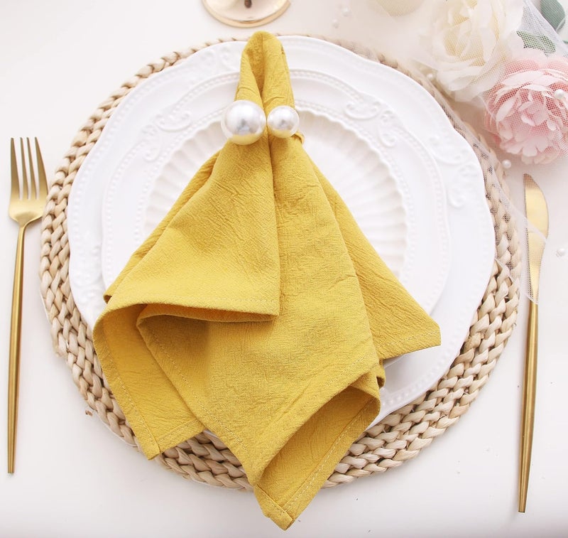 JINVASE Dinner Cloth Napkins Bulk100 Soft Cotton Linen NapkinsWashable Fall Napkins with Hemmed Edges for Wedding Decorations Christmas1616 Set of 12 Mustard Yellow - Image 2