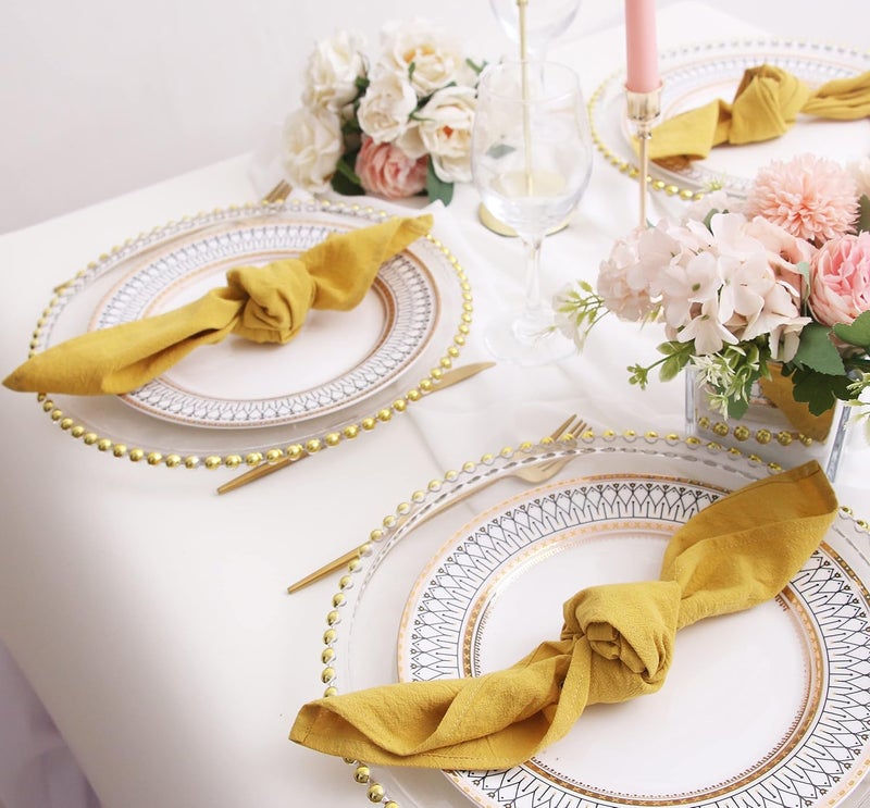 JINVASE Dinner Cloth Napkins Bulk100 Soft Cotton Linen NapkinsWashable Fall Napkins with Hemmed Edges for Wedding Decorations Christmas1616 Set of 12 Mustard Yellow - Image 5