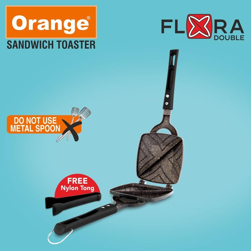 Orange صانعة السندويش غير لاصقة بمقبض قوي بارد | مع ملقط نايلون مجاني و فرشاة تنظيف | شكل زهرة | صانعة سندويش غير كهربائية | متوافقة مع موقد الغاز | أسود - Image 4