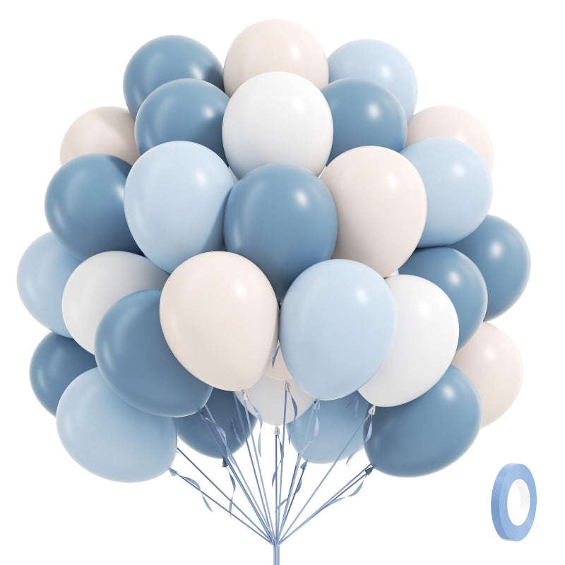 Leraqertra 60pcs Dusty Blue Balloons 12inch with Sand White Pastel Blue and White Balloons for Wedding Gender Reveal Baby Bridal Shower Birthday Party Decorations - Image 1