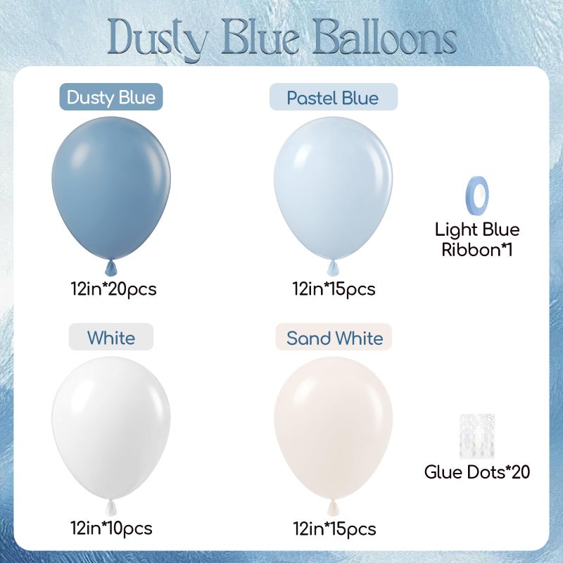 Leraqertra 60pcs Dusty Blue Balloons 12inch with Sand White Pastel Blue and White Balloons for Wedding Gender Reveal Baby Bridal Shower Birthday Party Decorations - Image 2