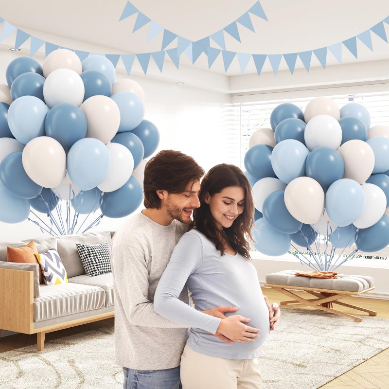 Leraqertra 60pcs Dusty Blue Balloons 12inch with Sand White Pastel Blue and White Balloons for Wedding Gender Reveal Baby Bridal Shower Birthday Party Decorations - Image 4