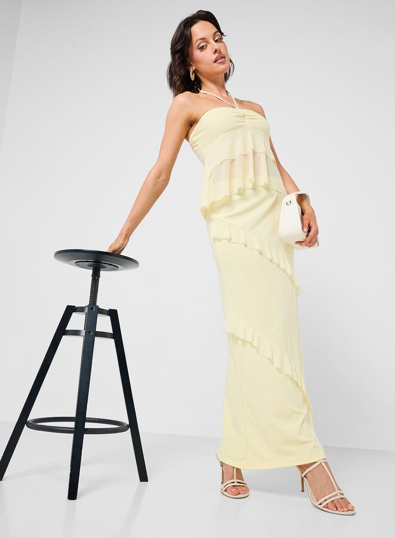 جينجر طقم بلوزة وتنورة بياقة هالتر مزينة بالكشكشة - Image 5