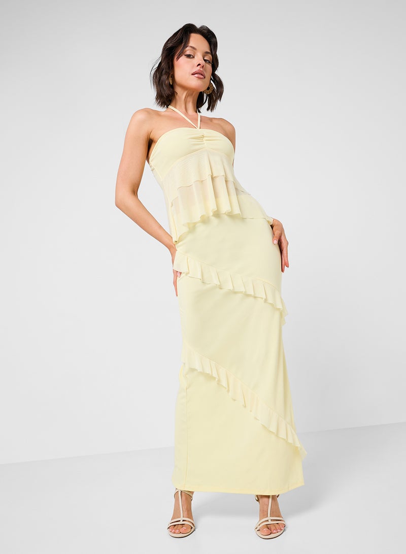 جينجر طقم بلوزة وتنورة بياقة هالتر مزينة بالكشكشة - Image 1