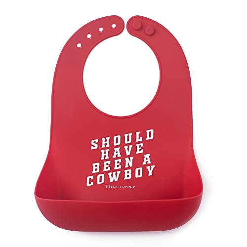 Bella Tunno Baby Bib for Eating by Bella Tunno Waterproof Silicone Bib with Large Food Catcher Adjustable Fit for Babies 412 months Toddlers 13 Years Boys Girls Should Have Been A Cowboy - Image 1