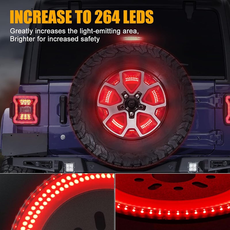 CAFOPAR 3-Side Spare Tire Brake Light for Jeep Wrangler 2018-2025 JL, LED Rear Ring Light - Image 3
