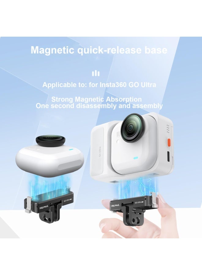 1pcs المغناطيسي سريع الإفراج جبل لـ Insta360 GO Ultra ، كاميرا توسيع جبل محول سبيكة الألومنيوم القاعدة القابلة للطي 2-برونج و 1/4 قوس حامل واجهة الخيط لـ Insta360 GO Ultra - Image 2