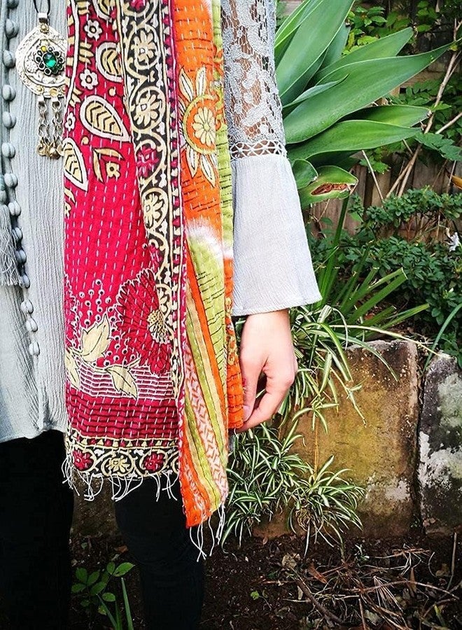 Royal Craft 5 Piece Vintage Kantha Embroidery Scarfs Handmade Reversible Cotton Scarves - Image 3