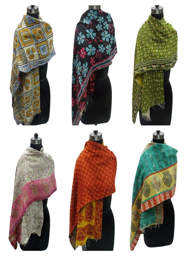 Royal Craft 5 Piece Vintage Kantha Embroidery Scarfs Handmade Reversible Cotton Scarves - Image 5