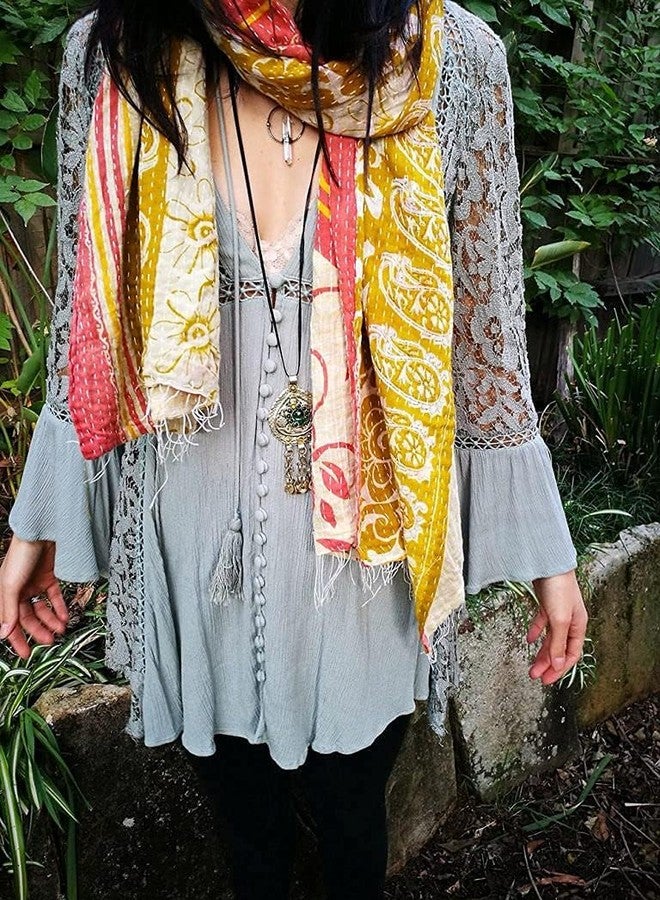 Royal Craft 5 Piece Vintage Kantha Embroidery Scarfs Handmade Reversible Cotton Scarves - Image 4