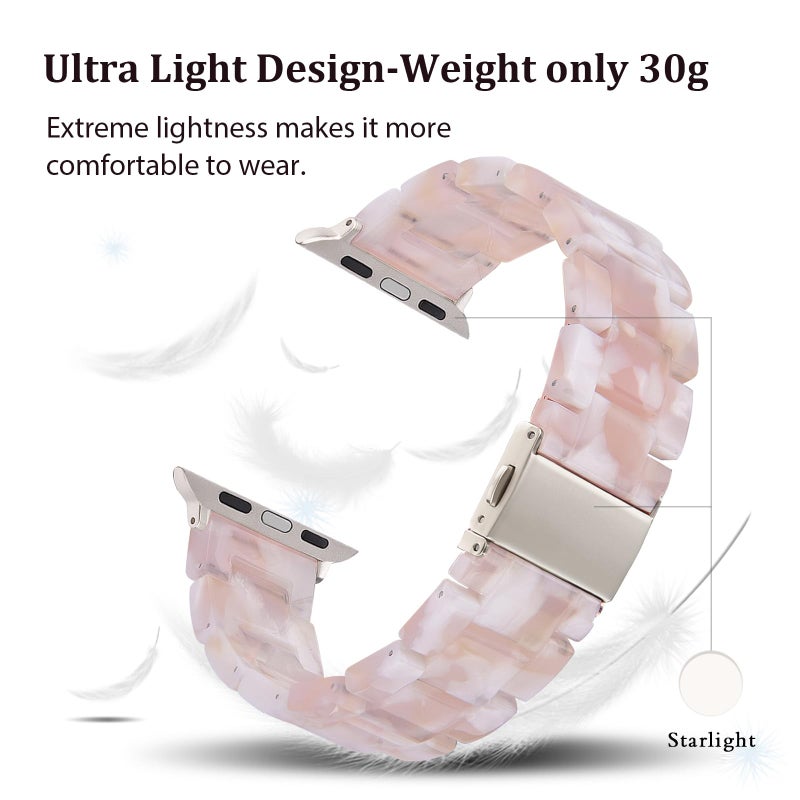 V-MORO Resin Bands Compatible with Apple Watch Series 11/10/9/8/7 Band 45mm 46mm Starlight Buckle Lightweight Fashion Cute Fancy Strap Bracelet for iwatch Series SE/6/5/4/3/2/1(Floral Pink,42/44/45/46/49mm) - Image 5