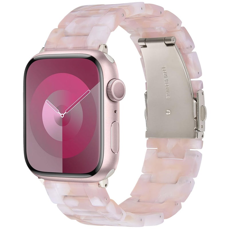 V-MORO Resin Bands Compatible with Apple Watch Series 11/10/9/8/7 Band 45mm 46mm Starlight Buckle Lightweight Fashion Cute Fancy Strap Bracelet for iwatch Series SE/6/5/4/3/2/1(Floral Pink,42/44/45/46/49mm) - Image 1