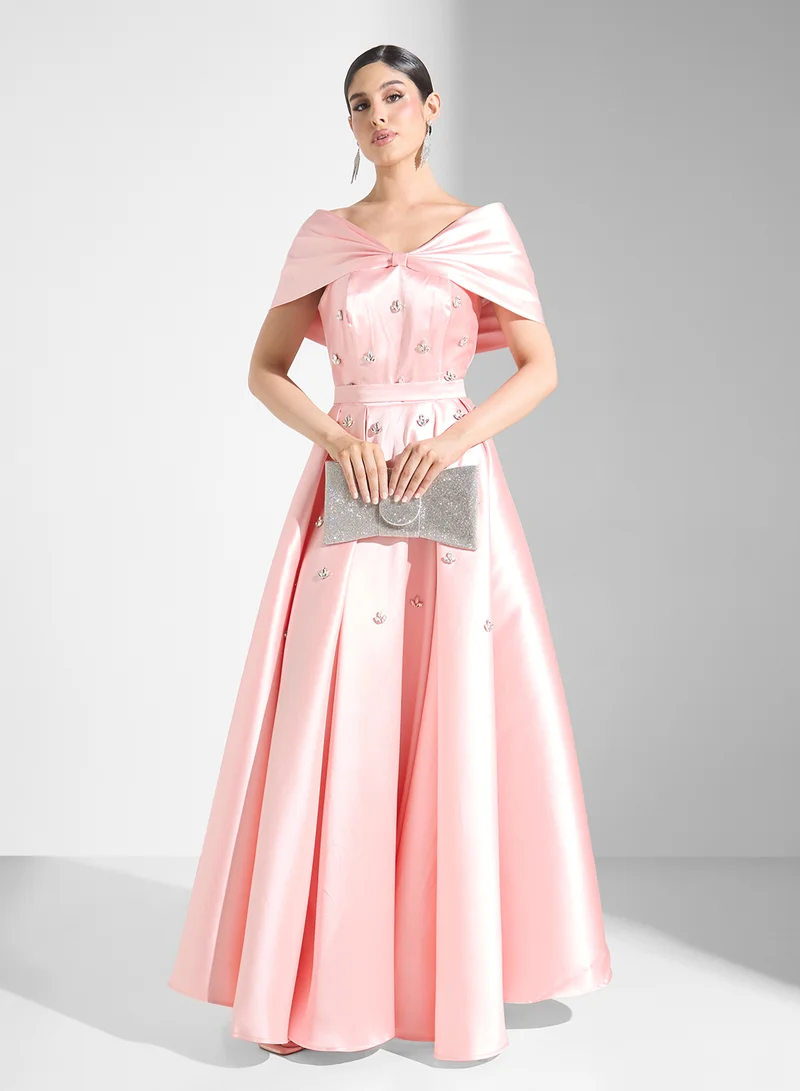 اكاديا فاشن Satin Off-Shoulder Dress