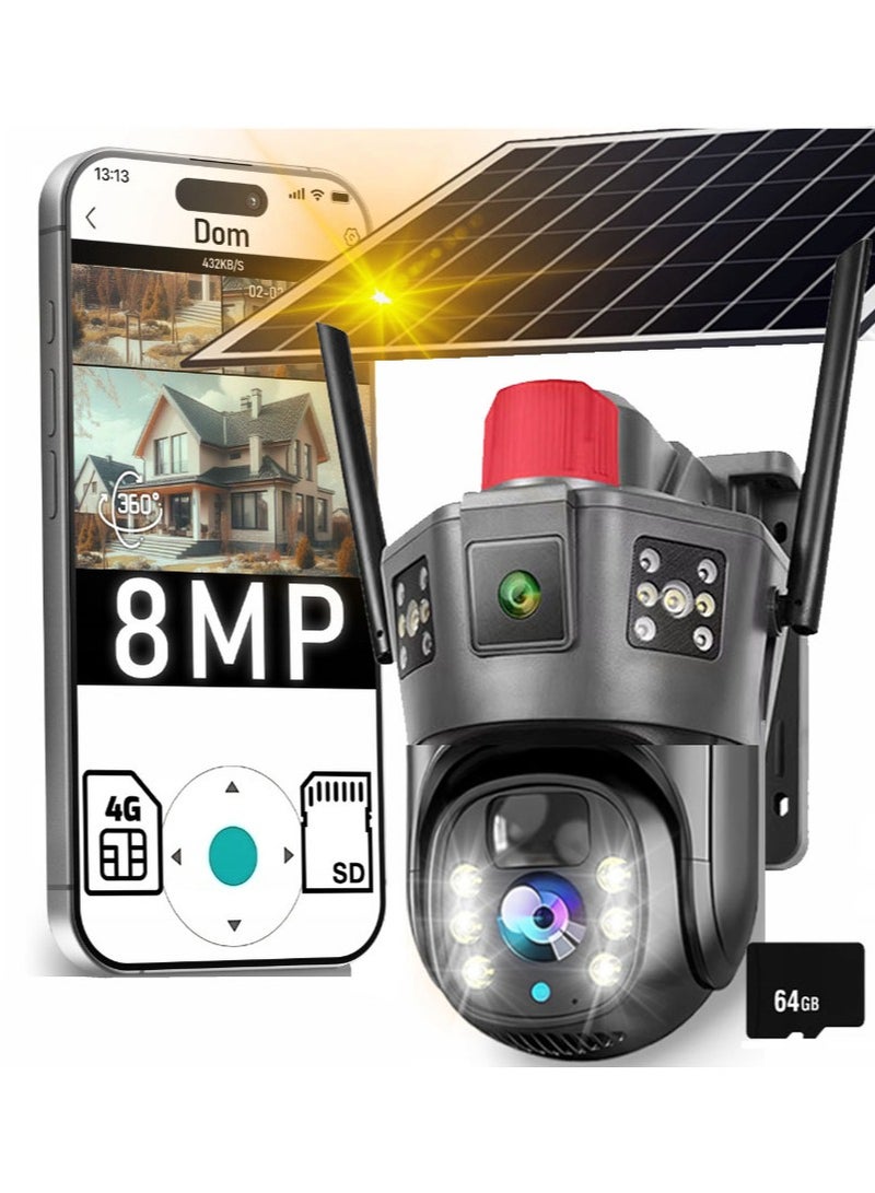 ASIV 4MP WiFi PTZ Camera with Outdoor Triple Lens and 64G Memory Card for Home Security, Featuring Automatic Tracking, Intelligent Artificial Intelligence Alarm, and Color Night Vision - Image 1