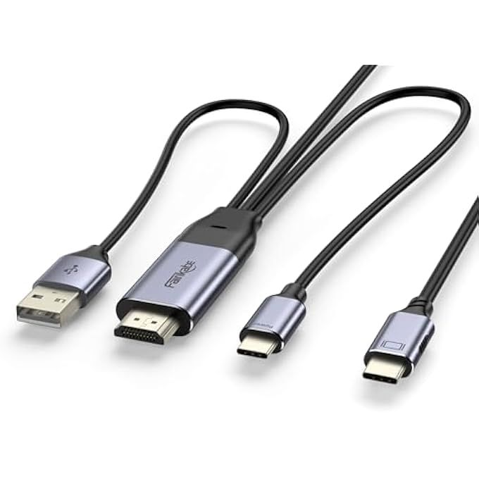 rayihni كابل HDMI إلى USB C بطول 8.2 قدم 4K60HZ، محول HDMI ومصدر طاقة إلى شاشة USB C، لجهاز Xbox PS5 Steam Deck Dock إلى شاشة Apple Studio، NREAL، XREAL، XREAL BEAM، RAYNEO، شاشة تعمل باللمس - Image 1