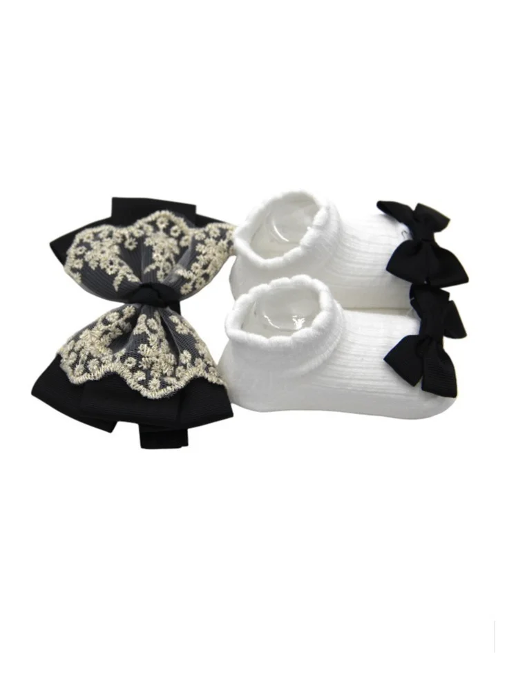 Bambimici Bambimici - Aaliyah Socks & Cute Ribbon Big Bow Headband Set - Black