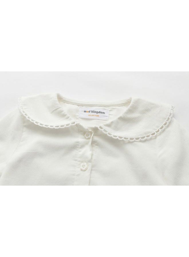 Mud Kingdom Girls Corduroy Shirt Long Sleeve Lace Peter Pan Collar White Size 10-12 - Image 4