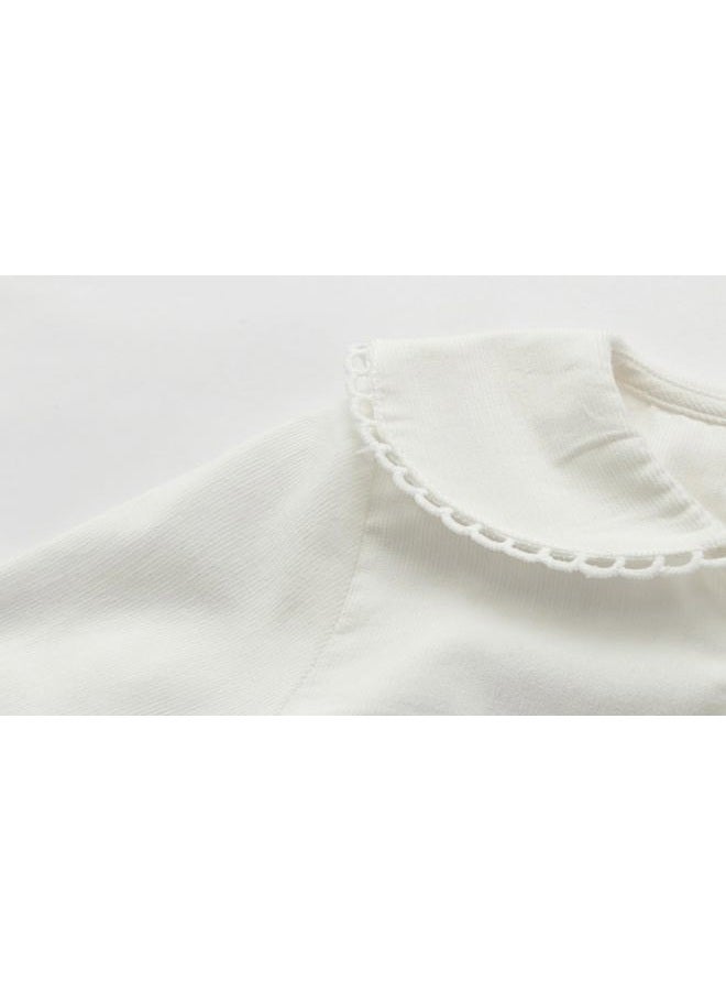 Mud Kingdom Girls Corduroy Shirt Long Sleeve Lace Peter Pan Collar White Size 10-12 - Image 2