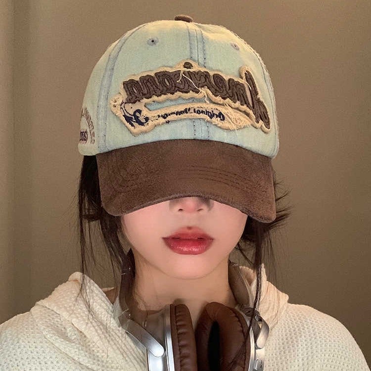Vintage Denim Baseball Cap for Women, Oversized, Deep Brim, Washed Finish - Image 2