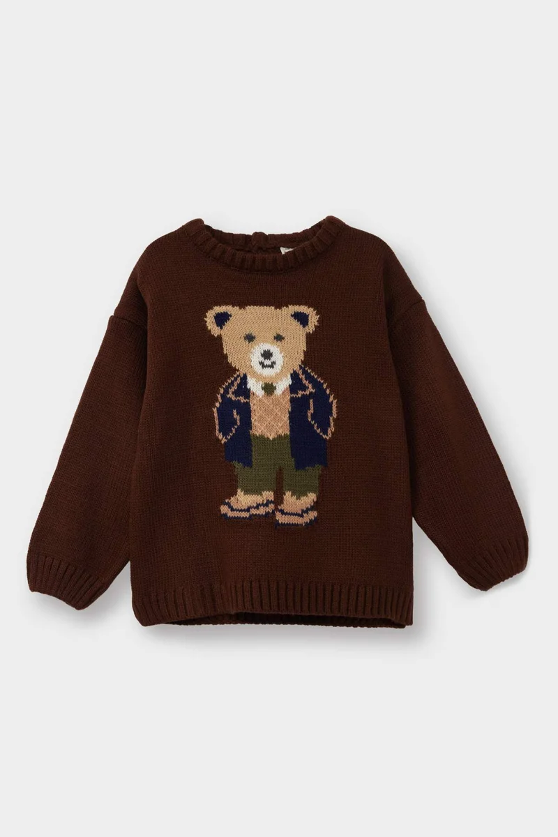 ديفاكتو Baby Boy Bear Printed Knit Pullover