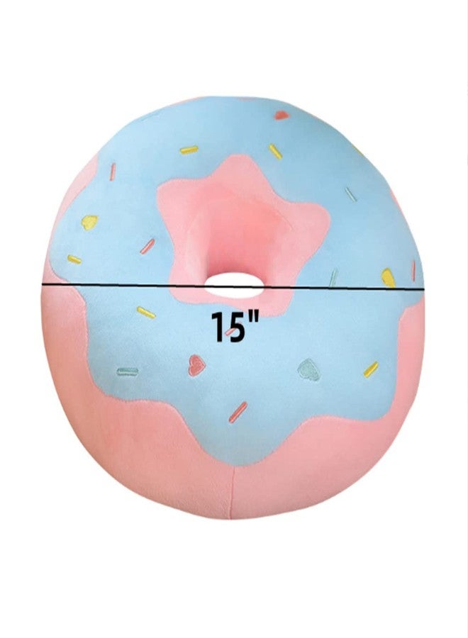 YUDONG Round Donut Pillow 16 Inches Soft Plush Funny Food Stuffed Decor Seat Pad Cushion for Couch Chair Floor Sofa (Blue Pink) - Image 4