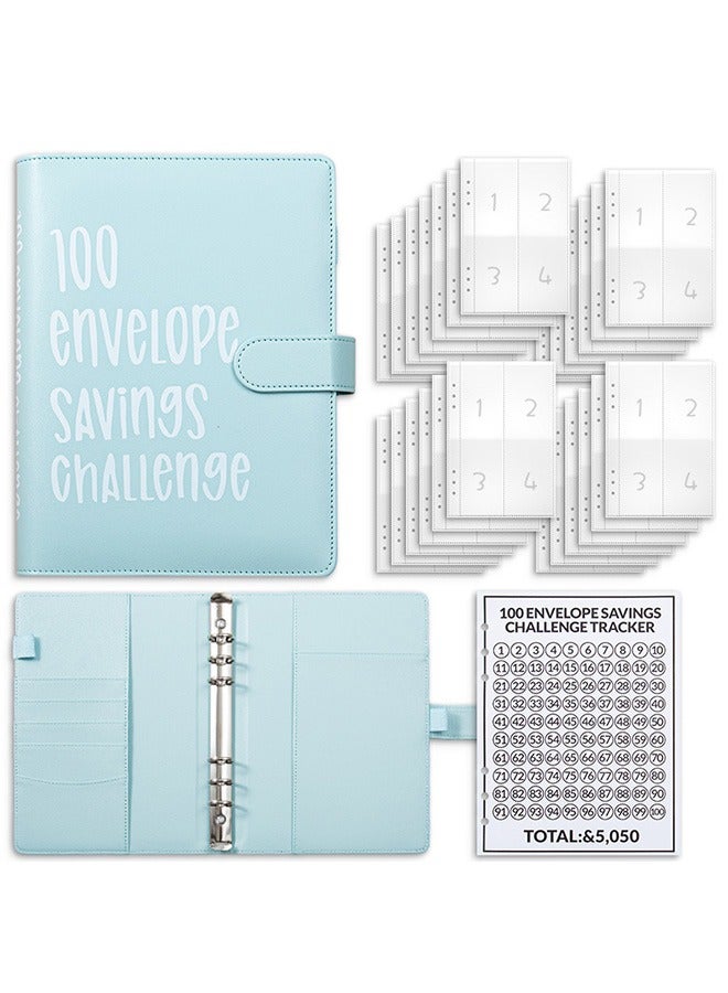 100 Envelope Challenge Binder, Easy and Fun Way to Save $5,050, Savings Challenges Budget Book Binder with Cash Envelopes for Budgeting Planner & Saving Money Blue - Image 1