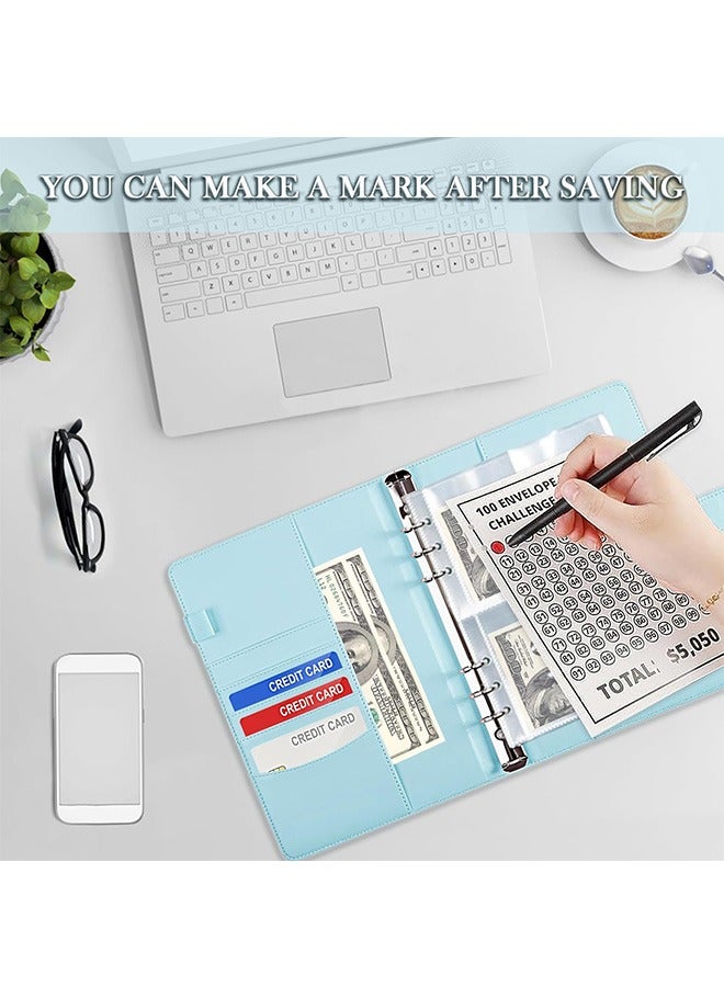 100 Envelope Challenge Binder, Easy and Fun Way to Save $5,050, Savings Challenges Budget Book Binder with Cash Envelopes for Budgeting Planner & Saving Money Blue - Image 5