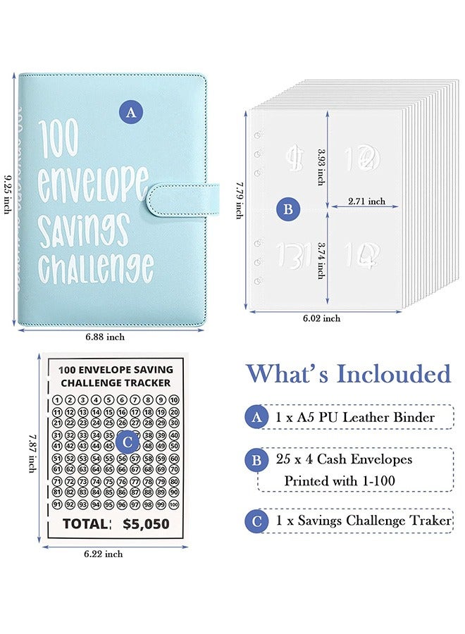 100 Envelope Challenge Binder, Easy and Fun Way to Save $5,050, Savings Challenges Budget Book Binder with Cash Envelopes for Budgeting Planner & Saving Money Blue - Image 2
