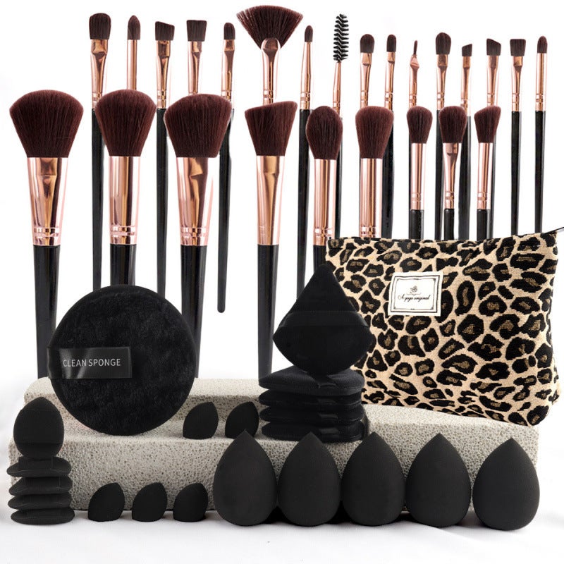 67-Piece Makeup Sponge and Brush Set – Professional Beauty Tool Kit with Case47 / Leopard 1