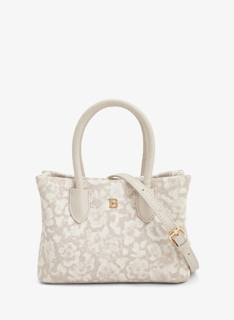 Floral Handbag With Double Handle And Additional Shoulder Strap