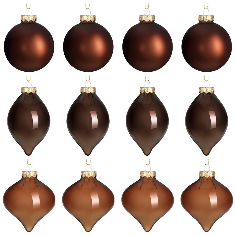 Zomiboo 12 Pcs Brown Glass Christmas Ball Ornaments Set 315 Hanging Shatterproof Glass Bulbs for Christmas Tree Baubles Bulk for Holiday Xmas Tree Decorations Gifts