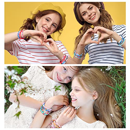 Jadive 48 Pcs Friendship Bracelets Bulk Colorful Adjustable Kids Bracelets Stretch Clay Preppy Surfer Beaded Halloween Christmas Girl Boys Party Favors Jewelry Gift Set, Various Styles(Basic) - Image 3