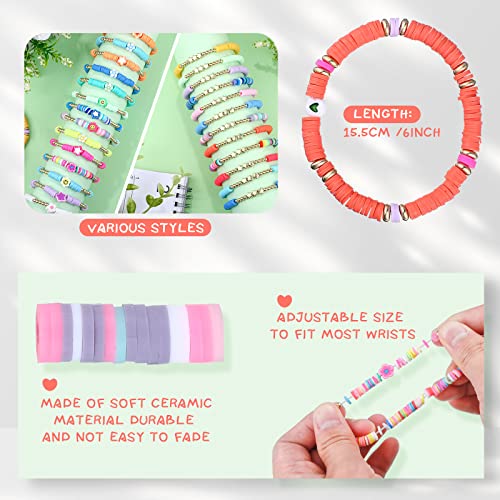 Jadive 48 Pcs Friendship Bracelets Bulk Colorful Adjustable Kids Bracelets Stretch Clay Preppy Surfer Beaded Halloween Christmas Girl Boys Party Favors Jewelry Gift Set, Various Styles(Basic) - Image 2