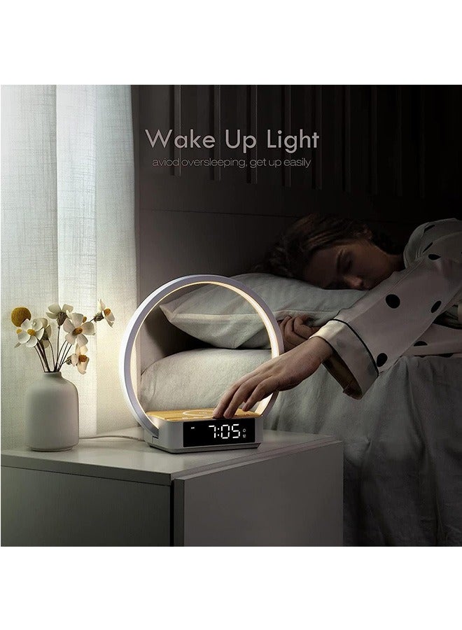 لينند مصباح بجانب السرير، مصباح طاولة يعمل باللمس مع شاحن لاسلكي، مصباح منضدة مع ساعة، ضوء استيقاظ 3 مستويات سطوع LED ضوء ليلي لغرفة النوم وغرفة المعيشة ومنضدة - Image 5