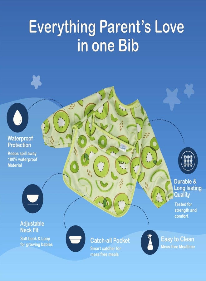 Chic Buddy Baby Long Sleeve Bib, Toddler Children's Leak-Free Baby Bib with Sleeves, Washable/Lightweight/Wipeable (6-24 Months) waterproof Apron with Pocket (Kiwi) - Image 5