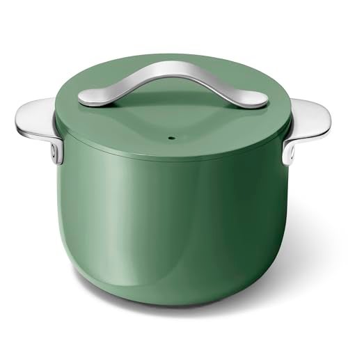 Caraway Petite Cooker 2 Qt Ceramic Coated Pot Free From Forever Chemicals Perfect for Rice Grains or Sauces Sage - Image 1