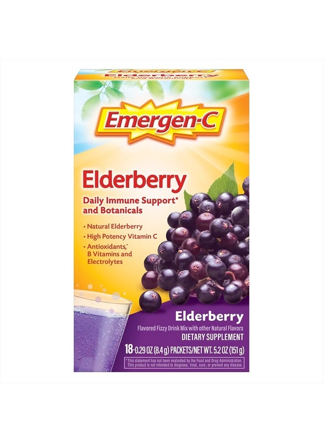 Emergen-C Elderberry Fizzy Drink Mix, Elderberry Immune Support, Natural Flavors, With High Potency Vitamin C, 18 Count - Image 1