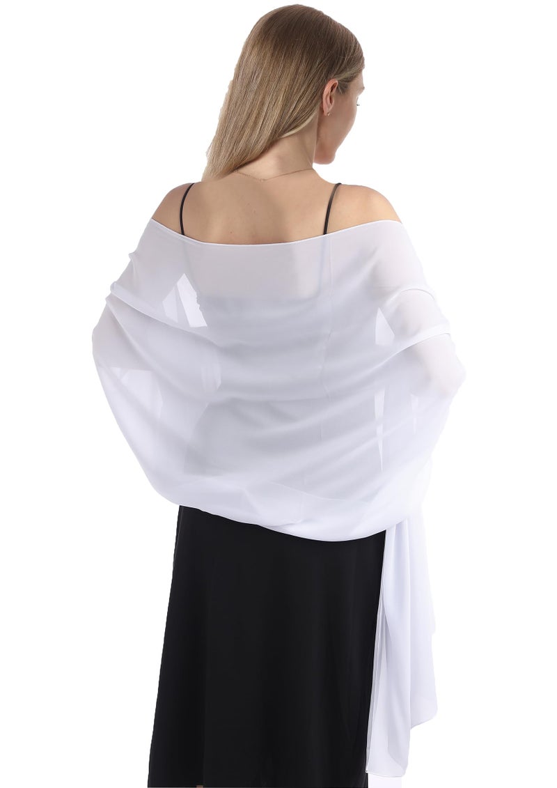 Hotshawl Chiffon Shawls and Wraps for Evening Dresses Women Elegant Soft Scarf Bridal Scarve Wedding Stole (White, One Size) - Image 1
